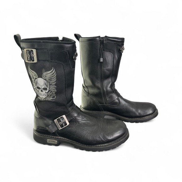 Xelement Shoes - Xelement Skull Wings Motorcycle Boots Black Leather Biker Goth Moto Mens Sz 10